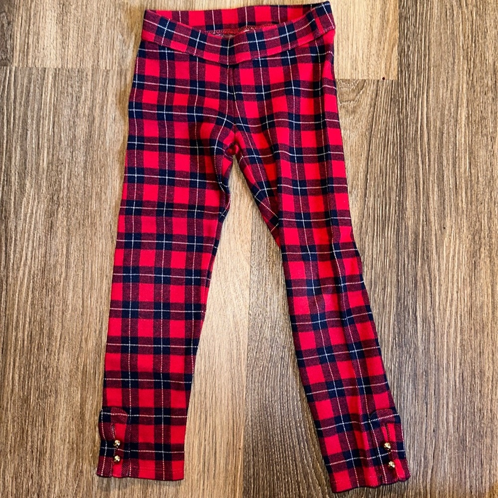 Janie and Jack Button Cuff Ponte Pant - red plaid - size 6